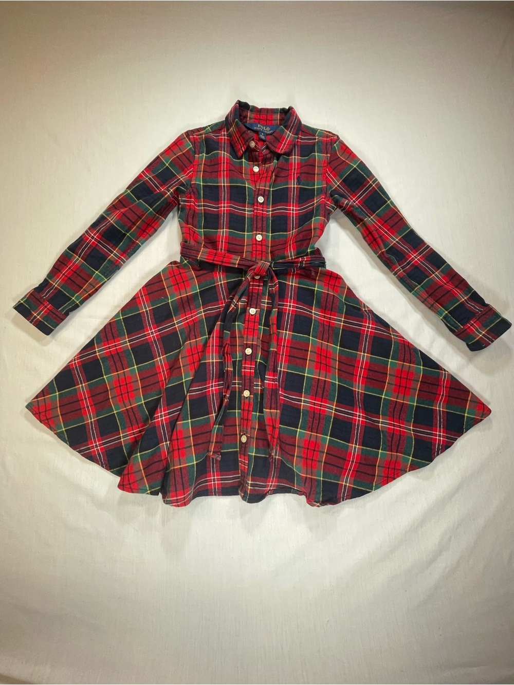 Polo Ralph Lauren Girls 6 Red Plaid Christmas Long Sleeve Button Shirt Dress